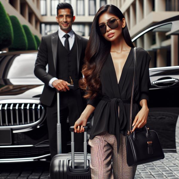A CLS Black Car Service Chauffeur helping passenger with luggage